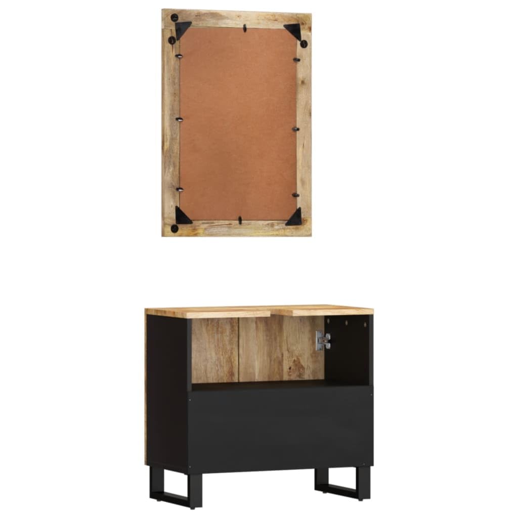 Ensemble de 2 meubles de salle de bain en bois massif mangue avec meuble de lavabo et miroir pour salle de bain élégante