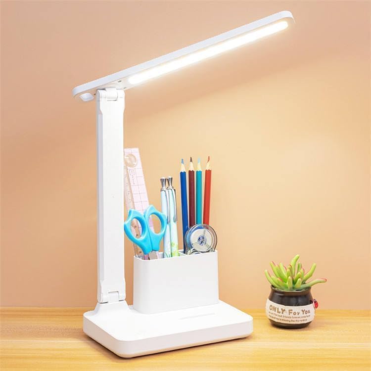 Image of LED Night Light Desk Lamp Eye Protection Lamp Flexible Bedside Table Desk Lamp Reading Desk Light with USB Charging Multi-Function Socket (Rotating Lamp with Pen Stand)