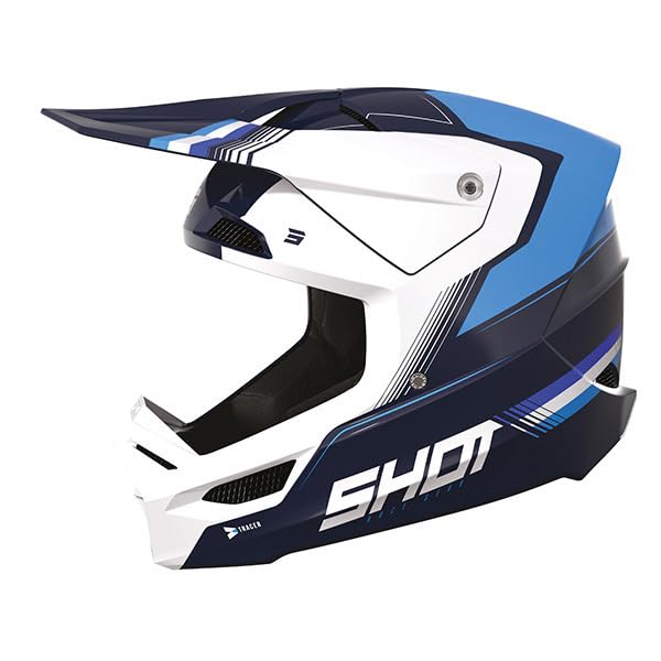 SHOT RACE GEAR Casque Motocross Race Tracer Blue Glossy – Casque Cross Ultra Léger 1300 g – Ventilation 17 Flux d’Air – Intérieur Démontable Lavable...