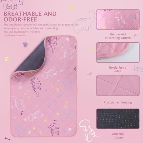 Image of IEUUMLER Washable Pee Pads for Dogs Extra Large 71 inch x 71 inch, 1 Pack Non-Slip & Waterproof Whelping Pad, Reusable Puppy Potty Training Pad for Playpen EU007 (Pink Dinosaur, 71 inchX71 inch-1pcs)