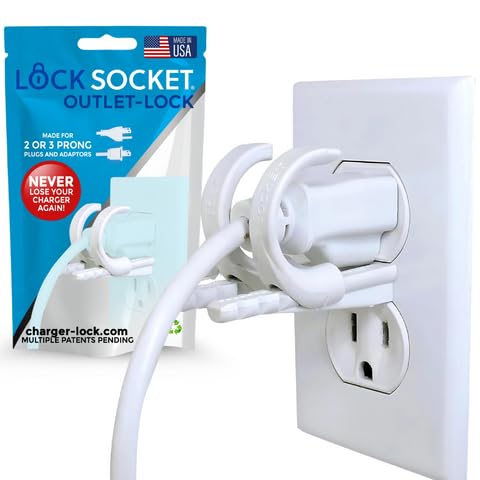 Lock Socket Adjustable Outlet Lock - White | Anti-Theft, Child-Safe Plug Lock | Secures 2 or 3 Pronged Plug & Adaptors, Includes Security Screw & Allen Wrench | Secures Most Cords | Made in USA