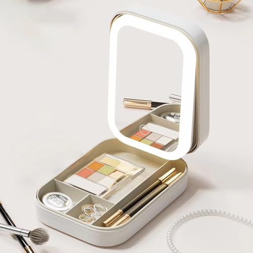 Image of HIMART Rechargeable Travel Makeup Vanity Mirror with LED Lights | Portable Lighted Cosmetic Mirror, 3 Color Lighting, Dimmable Touch Screen, USB Powered Beauty Mirror (Make up Mirror with Box)