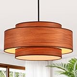 YOMECOO Farmhouse 19.7' Drum Wooden Chandelier Vintage 4-Lights Modern Chandelier with Wood Finish Linen Shade Retro Drum Chandeliers for Dining Room, Kitchen Island, Living Room, Bedroom