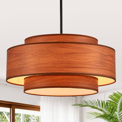 YOMECOO Farmhouse 19.7" Drum Wooden Chandelier Vintage 4-Lights Modern Chandelier