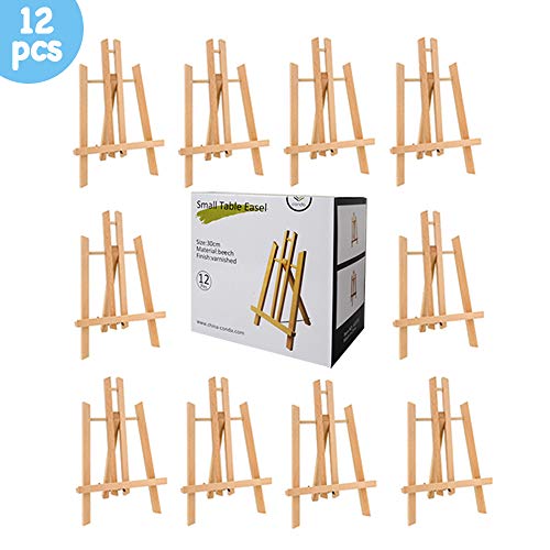 CONDA 12 inch Tall Tabletop Display Wood Easel(Pack of 12) Photo Painting Display Portable Tripod Holder Stand
