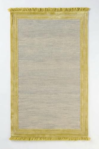 Chic Modern Wool-Viscose Blend Tufted Rug with Fringe Detail - Subtle Gray and Vibrant Citron for Contemporary Home Decor (5x8 Ft)