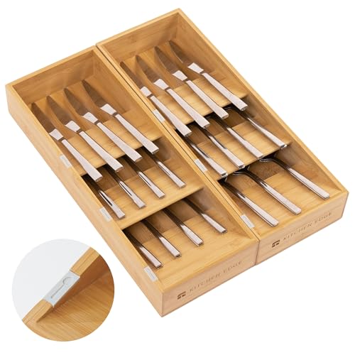 KitchenEdge Slanted Cutlery & Flatware Organizer, 2 Pack, Bamboo