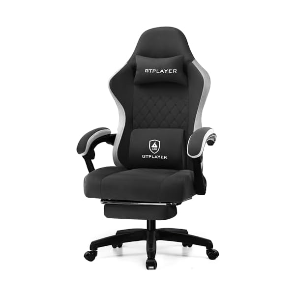 GTPLAYER Gaming Chair, Computer Office Chair with Pocket Spring Cushion, Linkage Armrests and Footrest, High Back Ergonomic Computer Chair with Lumbar Support Task Chair with Footrest （Black）