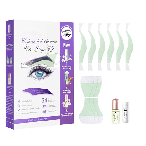 High-arched Eyebrow Wax Strips Kit Facial Wax Strips Hair Removal High-arched Eyebrow Shaper at Home Waxing 24 Strips 3ml Calming Oil for Sensitive All Skin Types Women