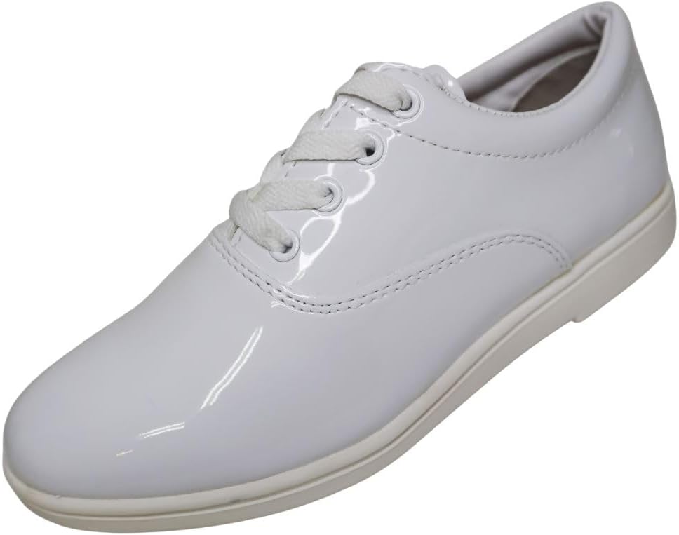 Dinkles Formal Men's Marching Band Shoes, White Patent