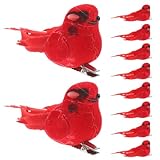 GANAZONO 10 Piezas Decoración Árbol Navidad Pájaros Rojos Realistas con Clip Adornos para Guirnalda y Navideña
