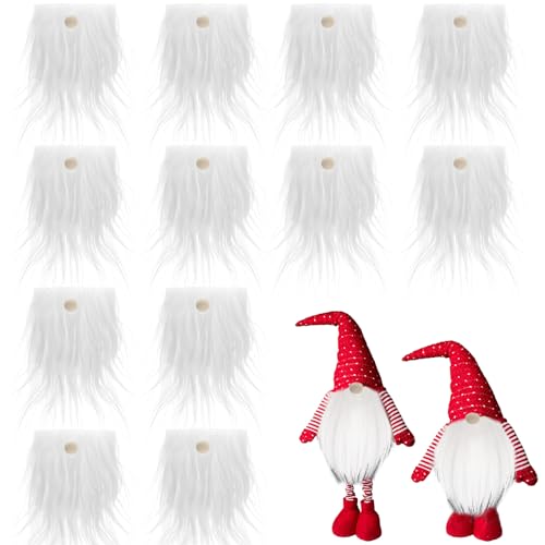 XIABYAYU Natal barba de gnomo, 12 peças barba gnomo Natal acessórios com 12 peças contas de madeira, branco, barba de gnomo para DIY Natal decoração