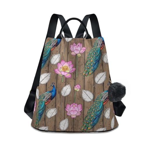 Sac à dos paon coloré femme avec protection antivol et pompon