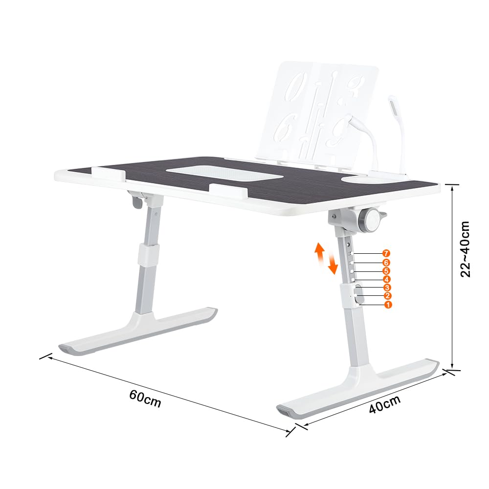 Supfine Table de Lit pour Ordinateur Portable, Support Réglable en Hauteur et Angle, avec Tiroir et Refroidisseur PC Intégré, Noir 60x40 cm