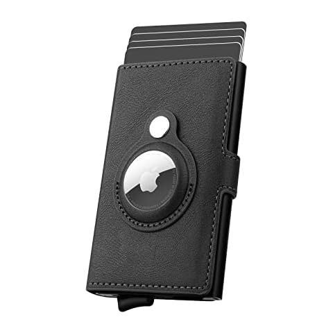 AirTag Wallet Men's Credit Card Holder, Leather Card Wallet RFID Blocking Pop Up Metal Bank Card Case(Black) Cover