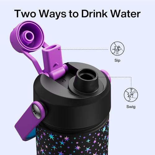 Image of ENCOOL Insulated Water Bottle with Straw Stainless Steel Water Bottle, Glow in the Dark, Leak-Proof, BPA-Free, Keeps Cold for 24 Hours for Sports, Travel, School (26 oz, Neon Starlight)