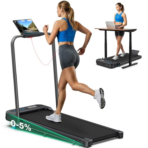 Image of Walking Pad Treadmill with Incline, 6 in 1 Foldable Treadmill Walking Pad with Handle Bar for Home /Office, 3.0HP Compact Under Desk Treadmills, 320LBS Capacity, App, LED Display