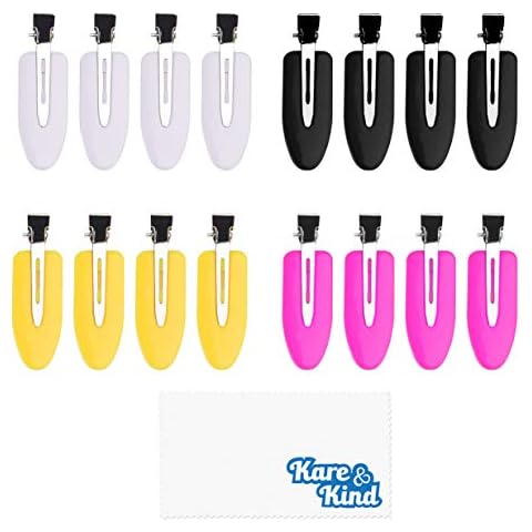 Kare & Kind No Dent Hair Clips - 16 pcs - No Bend Hair Pins - Black/Pink/Yellow/White - Stainless Steel Leaf Design - for Bangs, Hairstyling, Hairdressing - Gift, Personal Use Cover