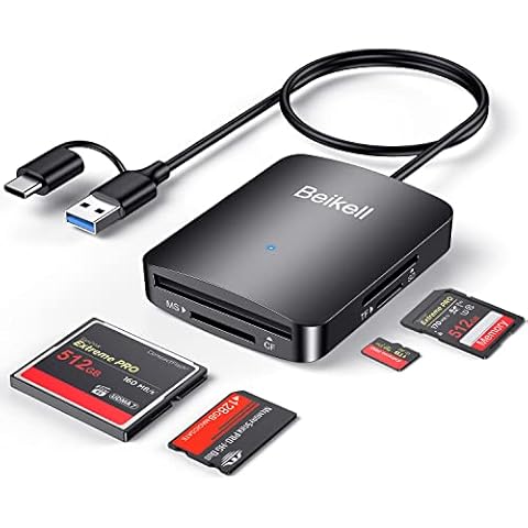 SD Card Reader, Beikell 4 in 1 USB C & USB 3.0 Card Reader Adapter, 4 Cards Simultaneously Memory Card Adapter for SD/SDHC/SDXC/Micro SD/MMC/Micro SDXC/MS/MS Pro/CF, Compatible with Windows, OS Cover