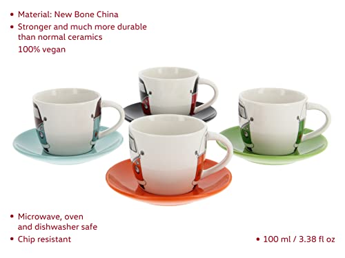 Brisa Vw Collection - Volkswagen Samba Bus T1 Camper Van Espresso Cup 4-Pc Set In Gift Box For Kitchen, Garage, Office - Camping Equipment/Gift-Idea/Souvenir (Design: Front/4 Colors) #TOP1