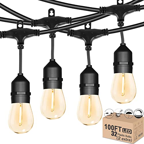 Meidaoduo 100FT Outdoor String Lights Waterproof Heavy-Duty LED Patio Lights String with 32 Dimmable Shatterproof 2200K Plastic Edison String Lights for Outdise Gazebo Pergola Bistro Lights Linkable Meidaoduo 100FT Outdoor String Lights Waterproof Heavy-Duty LED Patio Lights String with 32 Dimmable Shatterproof 2200K Plastic Edison String Lights for Outdise Gazebo Pergola Bistro Lights Linkable