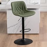 YOUTASTE Taburete de Bar con Respaldo, Taburetes Cocina Regulable en Altura, Giratorio Sillas Bar con Reposapiés para Cocina Bar, 136kg, Oliva