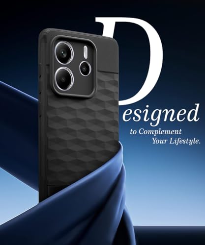 Image of WOW IMAGINE Back Cover for Redmi Note 14 SE 5G | Redmi Note 14 5G with Hexa Cube Design | Ultra Slim Soft | Inner Velvet Fabric | Matte Silicone Flexible Mobile Case | Camera Protection - Black