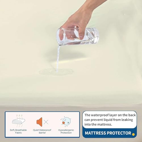 Image of Waterproof Soft Non-Woven Mattress Protector for Bed in Size 72 inchx84 inch |Breathable Elastic Fitted Mattress Cover for 10-Inch Deep Mattresses - Ivory