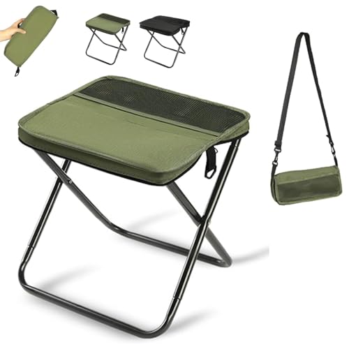 Camping Stool, Portable Stool Small Folding Chair Lightweight Collapsible Folding Garden Footstool with Zippered Carry Bag for Hiking, Fishing, Traveling, Tent Beach and Picnic (Green)