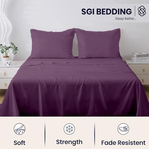 Image of SGI bedding 100% Egyptian Cotton Sheets RV King Size - 600 Thread Count Sheets Set, Soft, Cooling, 16 inch Deep Pocket, Luxury Hotel Bedding, Breathable, Durable - Plum