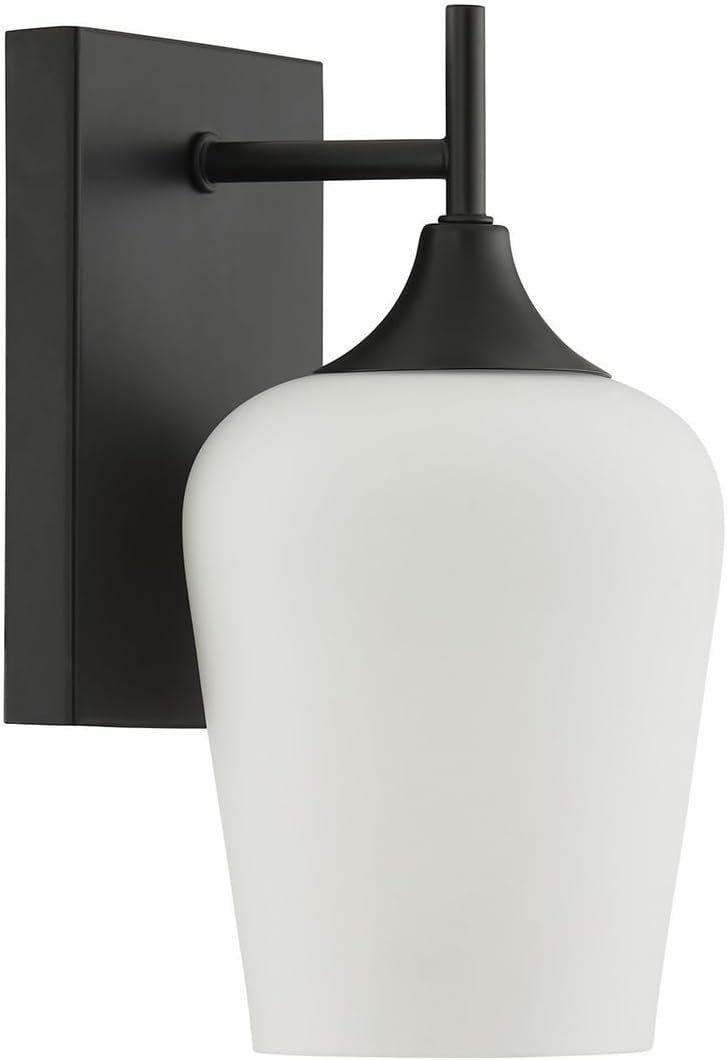Savoy Essentials 9-6030-1-BK Octave White Opal Glass Wall Sconce, 1-Light 60 Watt, 10" H x 5" W, Matte Black