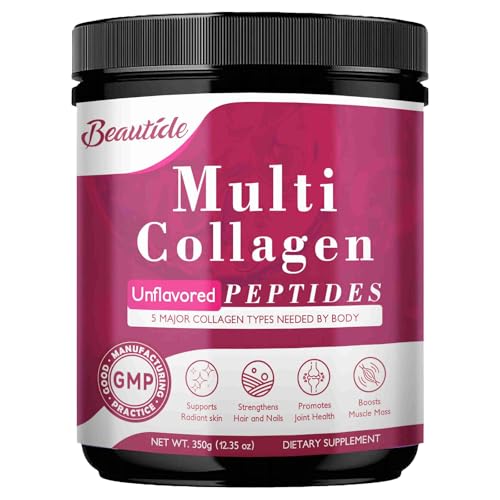 BEAUTIDE Multi Collagen Peptides Powder for Women, Hydrolyzed Collagen Powder with Vitamin C, Hyaluronic Acid, Supports Skin, Hair, and Nail - Unflavored, Keto & Sugar-Free, 35 Servings