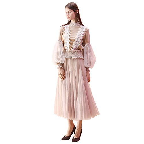 Chicwish Women's Cream Layered Mesh Ballet Prom Party Tulle Tutu A-Line Maxi Skirt, Cream, Small/Medium