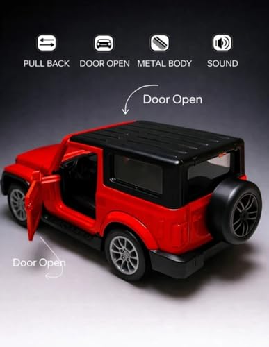 Image of Mahindra Thar 4x4 Toy Car 1:32 Die Cast Metal SUV Model Pull Back Vehicle with Opening Doors Rubber Tyres for Kids Gift Collectors (Red)