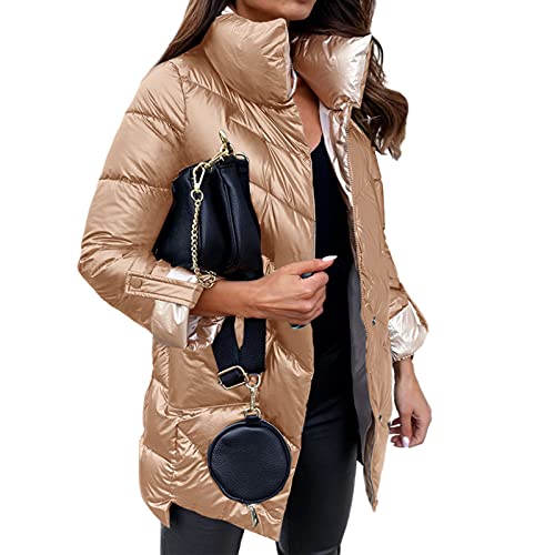 Toluon Cotton Jacket Thick Solid Color Retractable Sleeves Quilted Coat Stylish Champagne 2Xl #TOP3