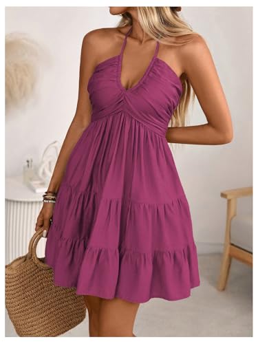 Image of SOLY HUX Women's Summer Mini Dress Halter Backless Flowy Cami Sundress