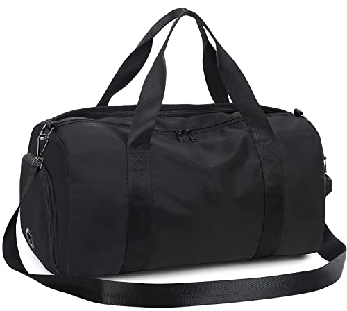 Gym Bag Sports Duffle Bag With Wet Pocket Weekender Overnight Bag With Waterproof Shoe Pouch And Air Hole For Men Women Travel Foldable Bag (Nylon Black) #TOP19