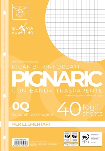 Pigna - Conf. da 40 Ricambi A4,80 gr,0Q | con banda rinforzata salvabuchi