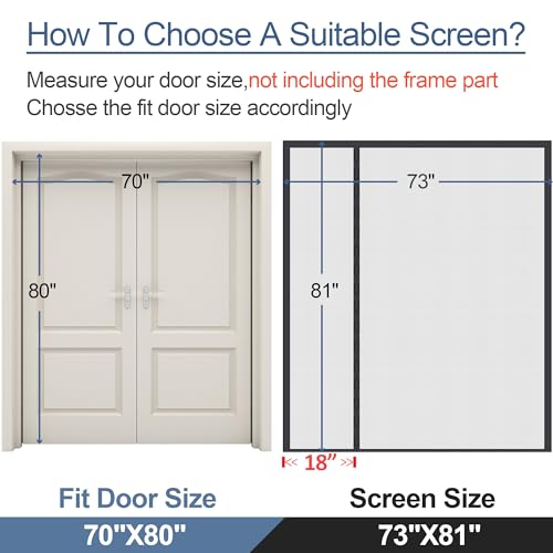 Magnetic Screen Door Thicker 255g/㎡ Mesh,Reversible Wide Left Right Side Opening Fits Door to 70 x 80,Heavy Duty Mesh French Bug Door Screen Magnetic Closure for Sliding Patio Door,Screen 73"x81"