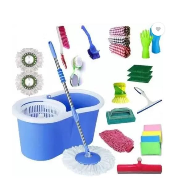 M K & SONS Easy Spin Plastic Floor Mop 360 Degree Bucket Mop with 2 Refills & 12 Accessories Combo(Blue) (B0D8PNT12Y) Amazon Price History, Amazon Price Tracker
