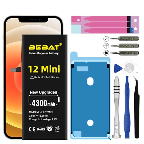 BEBAT Replacement for iPhone 12 MINI Battery 4300mAh High Capacity Li-ion Polymer Replacement Battery for Model A2399 A2400 A2398 A2176 with Professional Repair Tool Kits