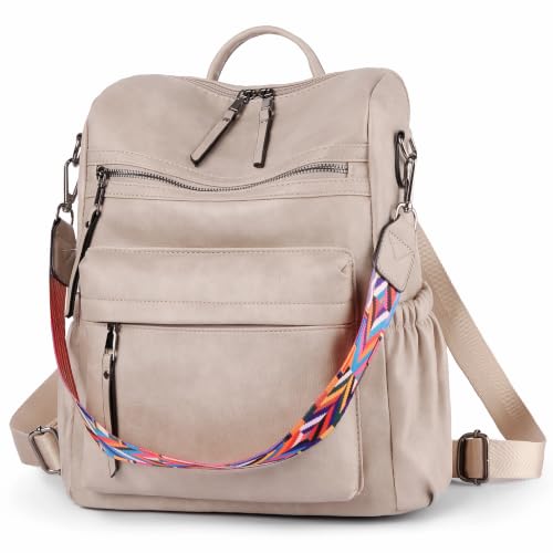 Image of Dora & Liz Womens Backpack Purse Leather Backpack Purse for Women Travel Fashion Backpack Designer Ladies Shoulder Bags (Taupe)