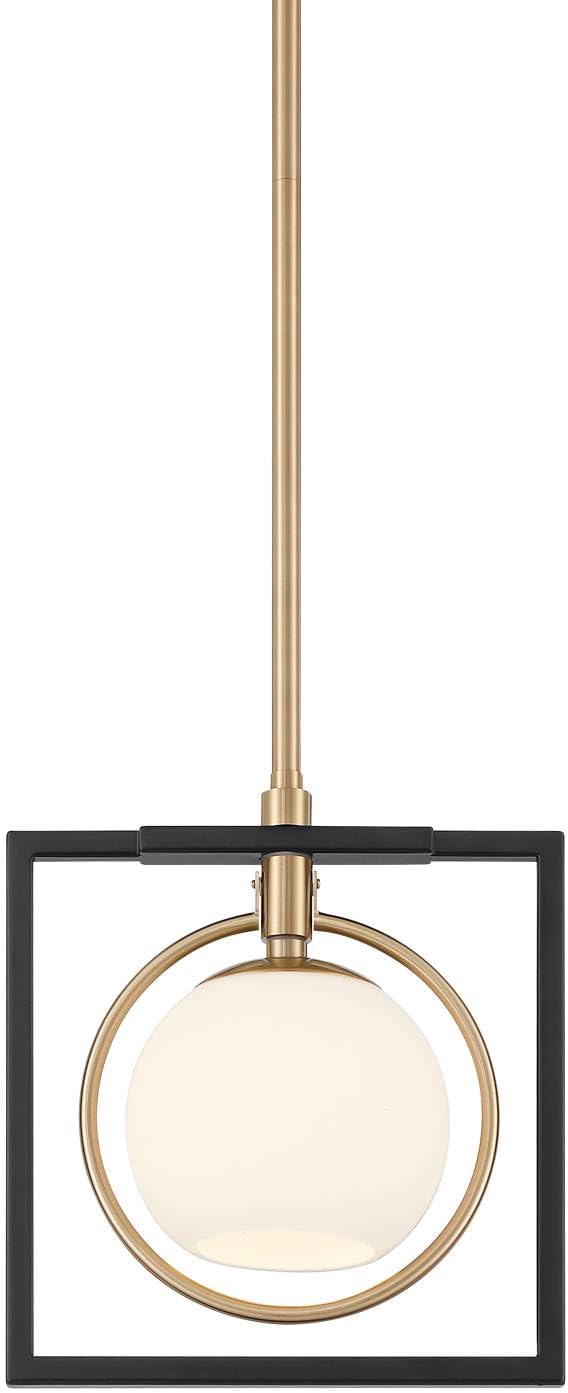 Possini Euro Design Carlyn 10 1/2" Mid Century Modern Art Deco Pendant Ceiling Light Fixture Dining Room Over Table Kitchen Island Foyer Hanging Round Black Gold White Glass Hallway Entryway Mini