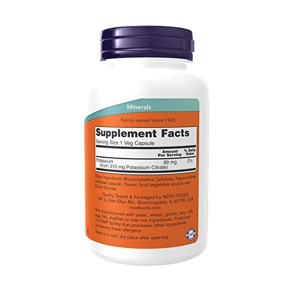 NOW Supplements, Potassium Citrate 99 mg, Supports Electrolyte Balance and Normal pH*, Essential Mineral, 180 Veg Capsules