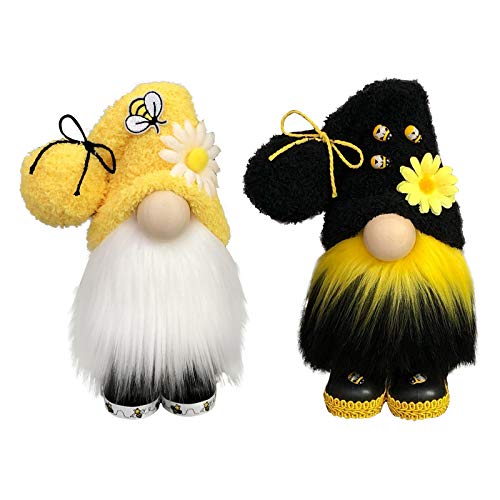 DYHG Bumble Bee Gnomes Plush DecorWorld Bee Day Fall DecorSunflower Gnome Plush Doll for Home Honey Farmhouse Kitchen Plush Collection 2PC