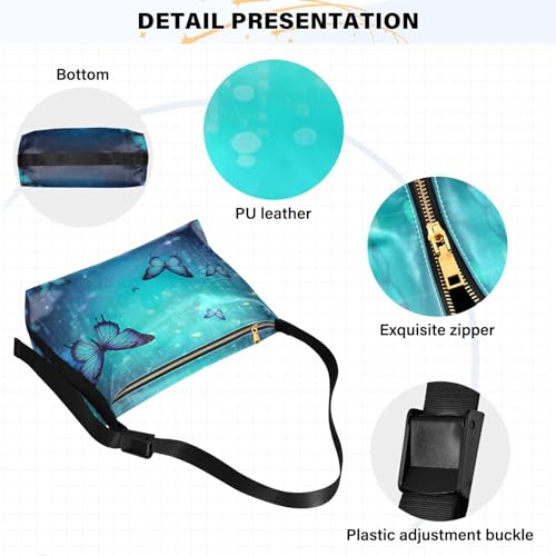 xigua Butterfly Blue Shoulder Bag for Women Waterproof PU Leather Hobo Bags Crossbody Purse with Zipper Closure4