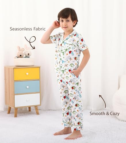 Image of Toddler Boys Girls Clothes Set Viscose from Bamboo Home Outfit Button Down Top Clothing Sets Soft with Pockets 2-5T