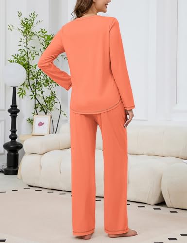 Image of KCW Womens Pajamas Sets 100% Cotton 2 Piece Lounge Set Long Sleeve Tops and Pants Soft Pjs Sleepwear with Pockets