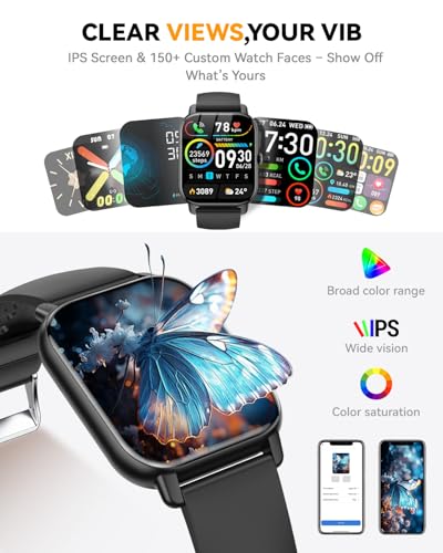 Image of Smart Watch for Men Women,1.85 inch HD Screen Bluetooth Fitness Tracker Step Counter /Sleep Monitor,110+ Sports Modes,IP68 Waterproof Smart Watch Compatible with iPhone Samsung Android Phone, Black
