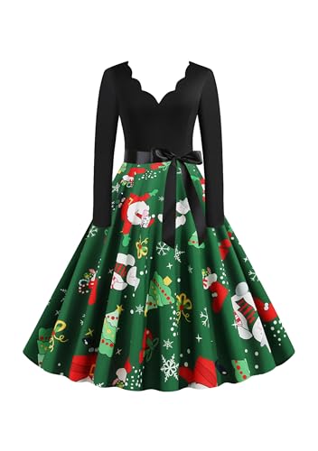 EFOFEI Damen Kurzarm Cocktailkleid mit Gürtel Hepburn Cocktailkleid Rockabilly Vintage Retro Rockabilly Kleider Grün M